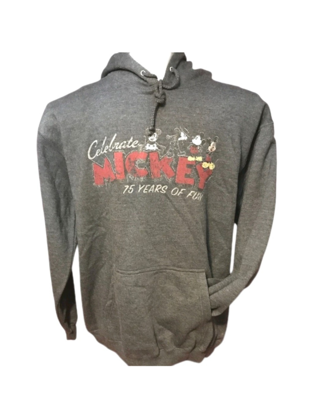 Vintage Disney Parks Mickey 75 Years of Fun Hoodie Men’s Medium Gray Pullover